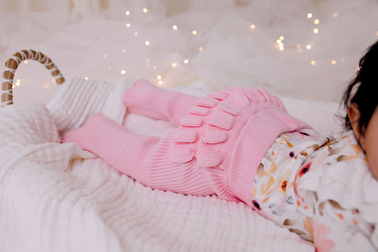 Frilly Ribbed Leggings - Blush