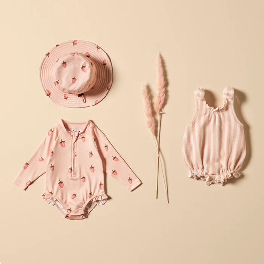 Strawberry Wave Organic Terry Tie Playsuit