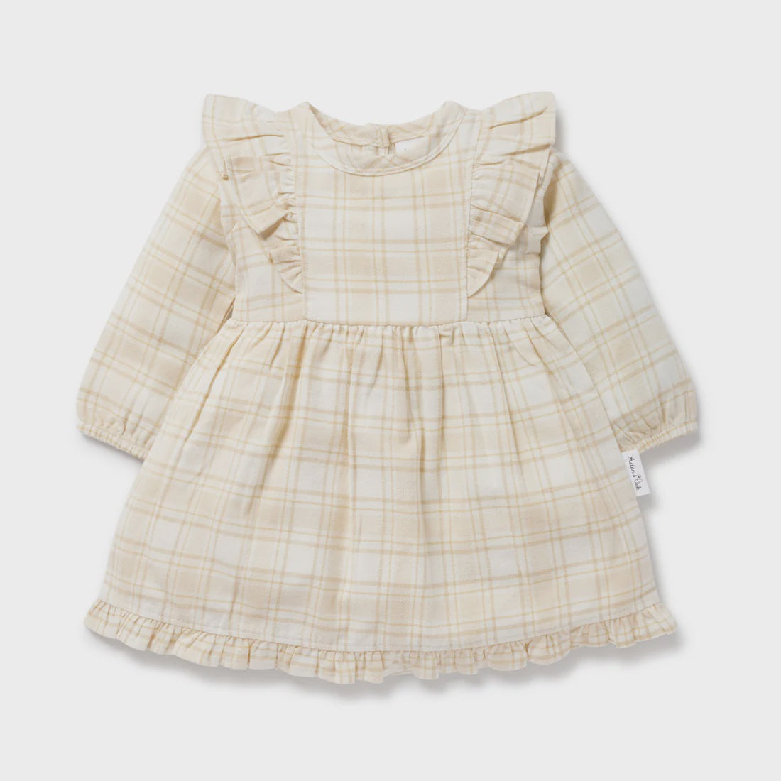 Beige Plaid Ruffle Flannel Dress