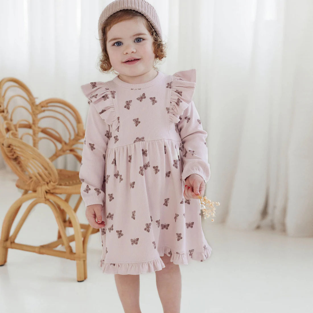 Butterfly Rib Ruffle Dress