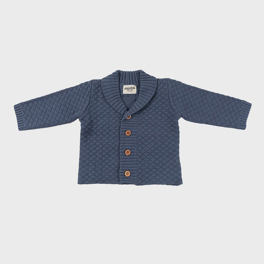 Bubble Knit Collar Cardigan - Slate Blue