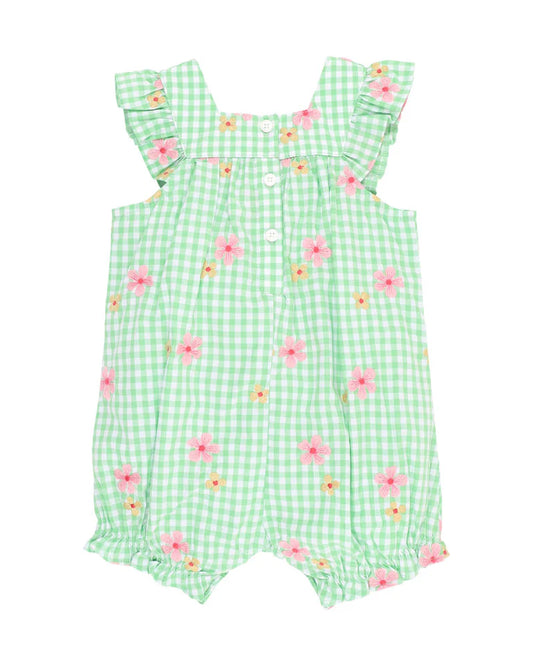GROW WILD EMBROIDERED CHECK ROMPER