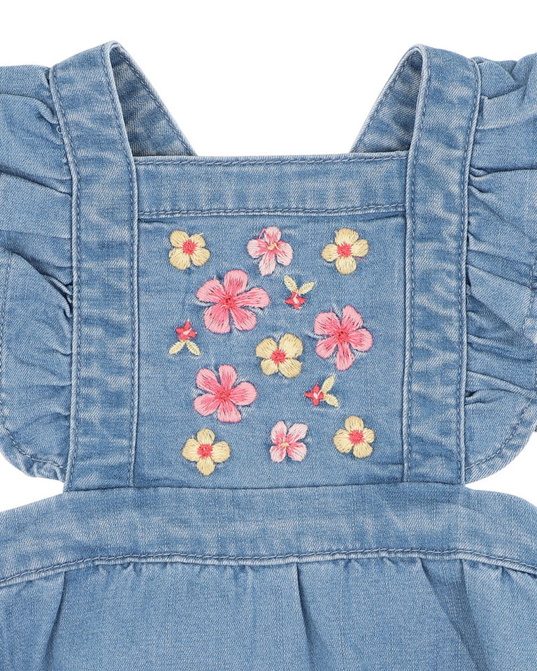 EMBROIDERED DENIM ROMPER