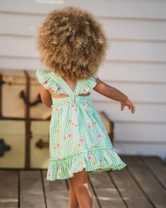 GROW WILD EMBROIDERED CHECK DRESS 3-7 YRS