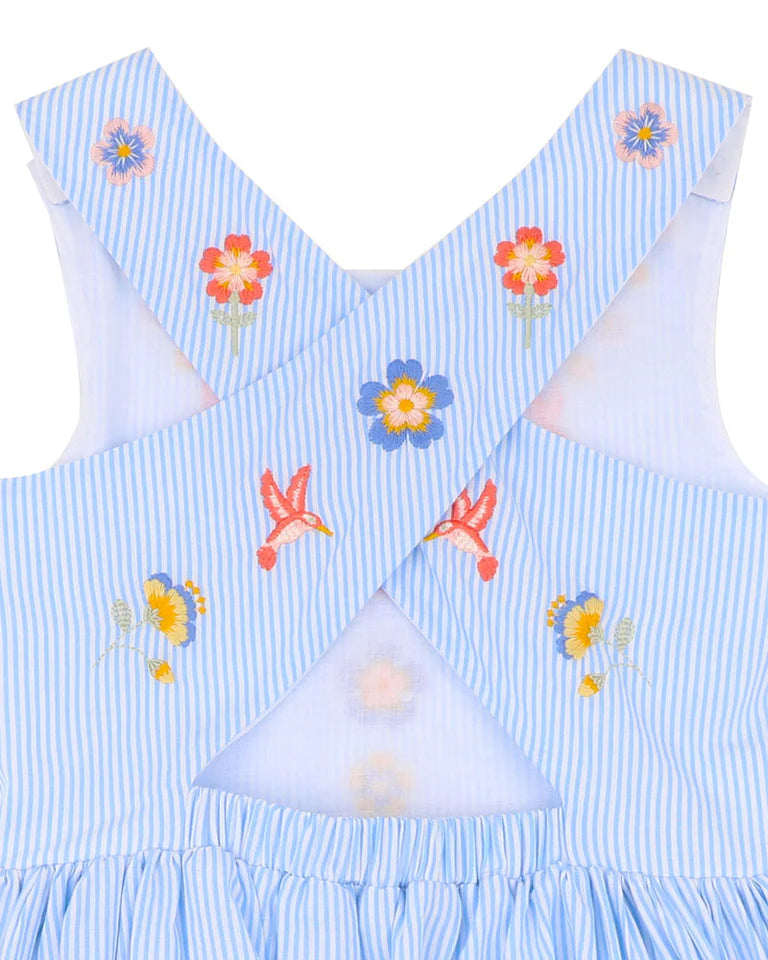 SONGBIRD STRIPE EMBROIDERED CROSS BACK DRESS 0-7 YRS