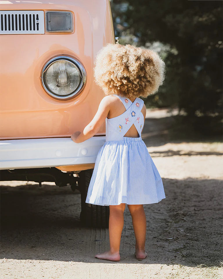 SONGBIRD STRIPE EMBROIDERED CROSS BACK DRESS 0-7 YRS