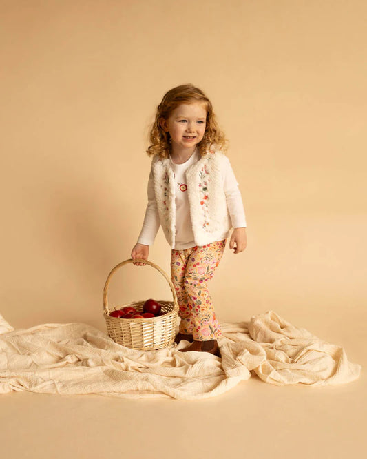 ORCHARD BLOOM EMB. FAUX FUR VEST 3-7 YRS