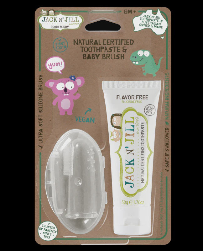 Tooth Buddy Pack - Natural Certified Toothpaste Flavor Free + Silicone Finger Brush