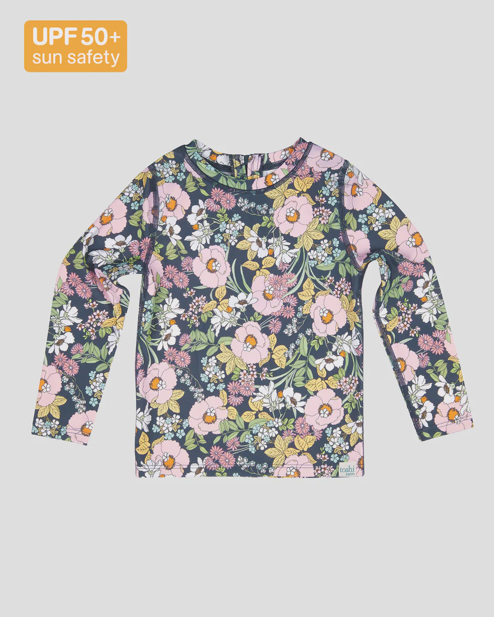 Swim Kids Rashie L/S Half Zip Classic Moonlight Bloom