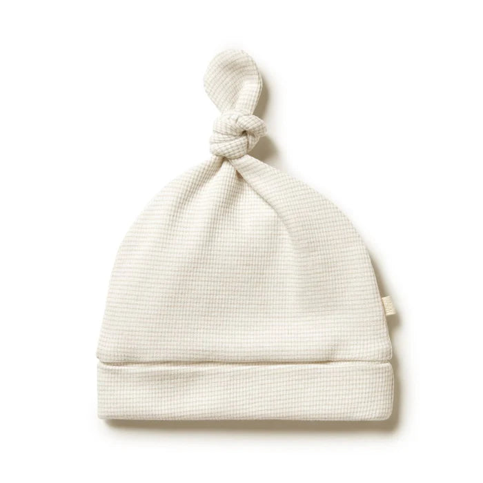 Oatmeal organic stripe rib knot hat