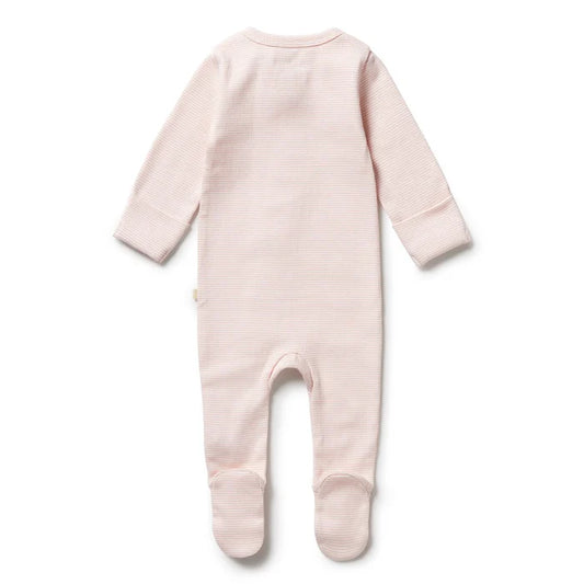 Organic Stripe Rib Zipsuit with Feet | Cantaloupe