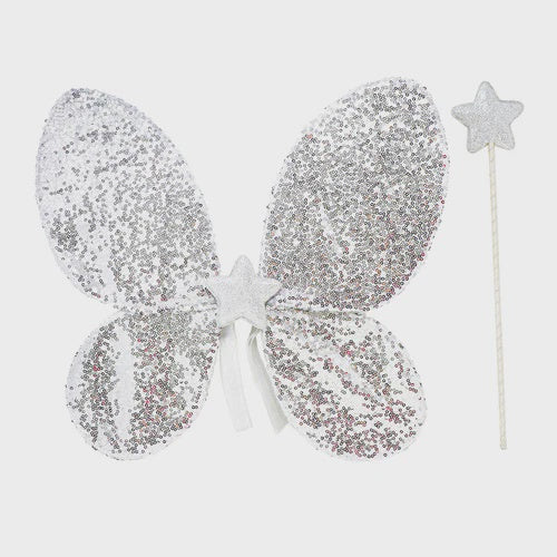 Silver Sequin Wings and Glitter Star Wand