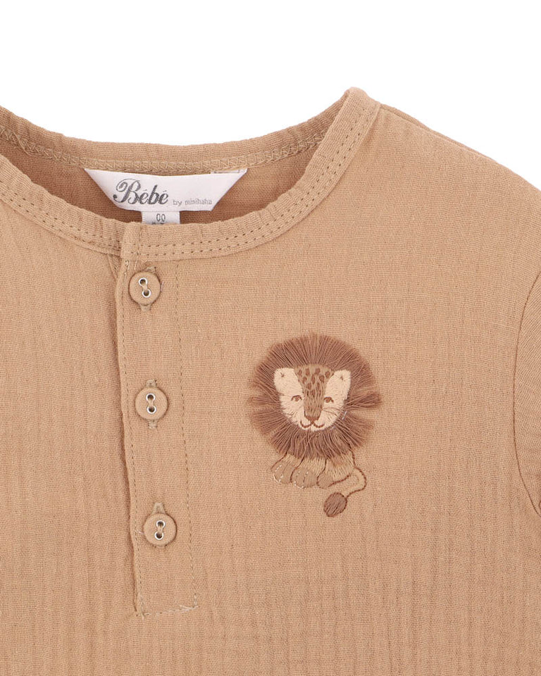SWAY TEXTURED EMBROIDERED LION ROMPER