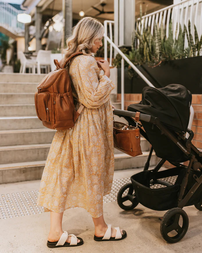 Faux Leather Nappy Backpack - Tan