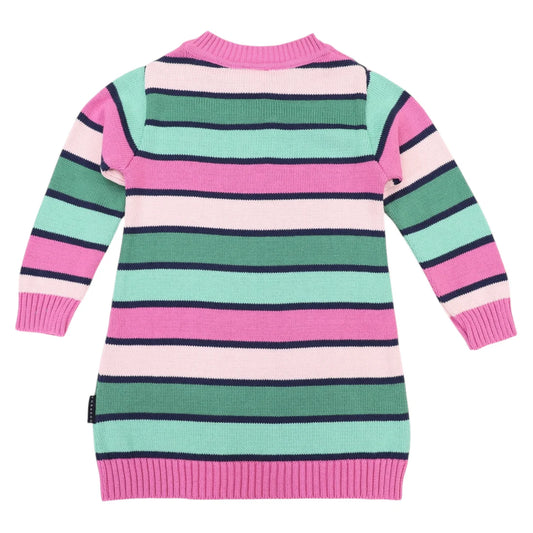 A-line Striped Knit Dress Green