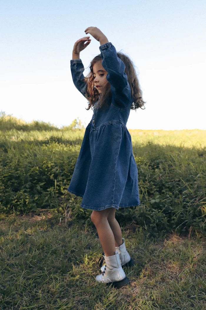 Girls Mid Wash Denim Dress