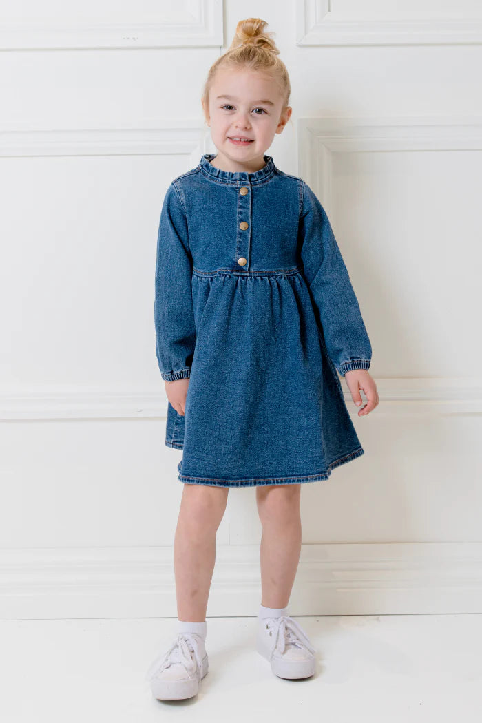 Girls Mid Wash Denim Dress
