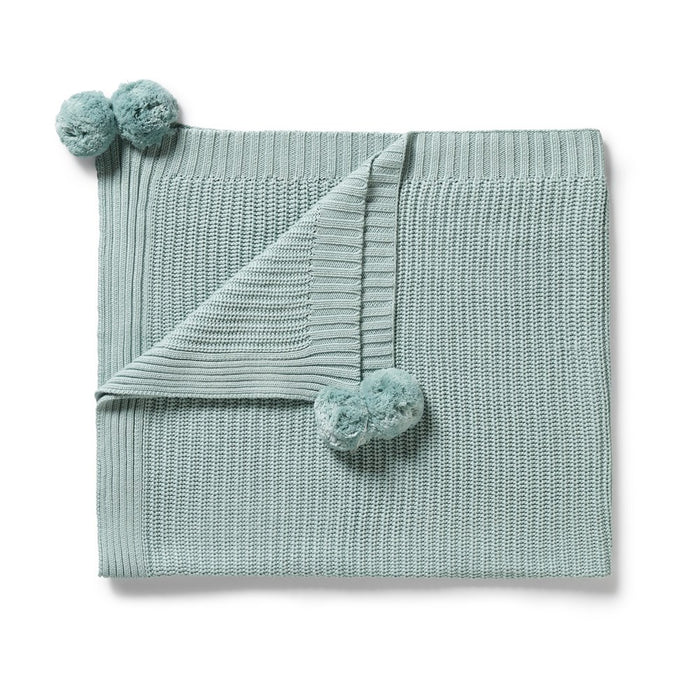 Duck Egg Organic Knitted Blanket