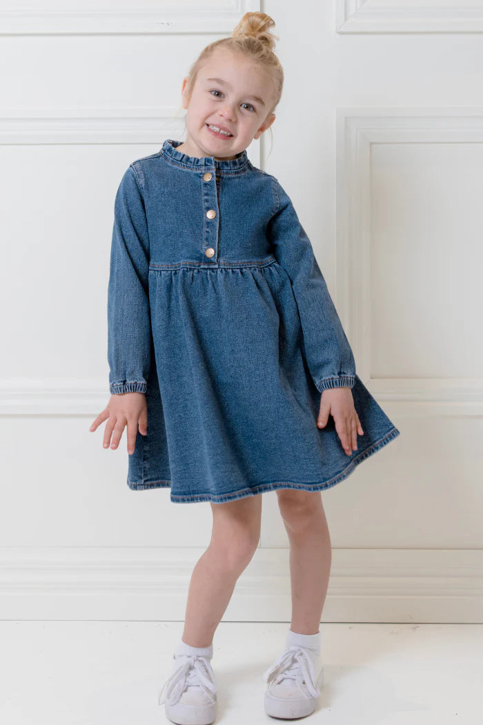Girls Mid Wash Denim Dress