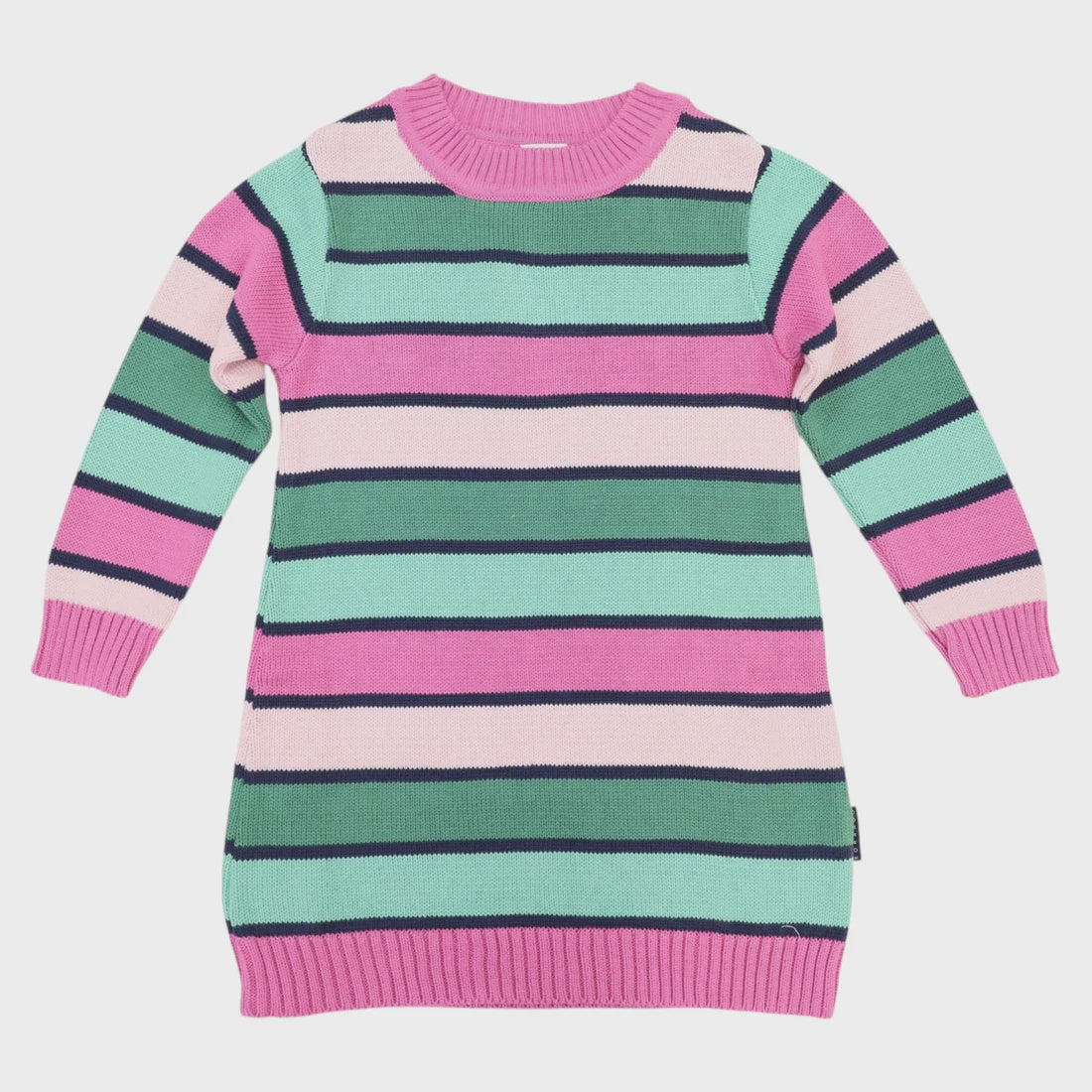 A-line Striped Knit Dress Green