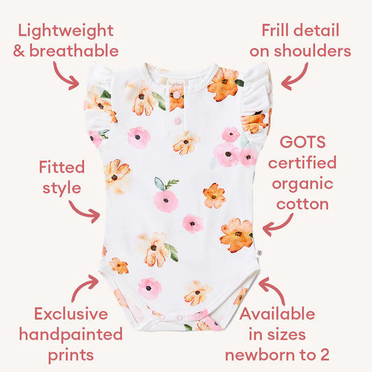 Poppy Short Sleeve Organic Bodysuit with Frill