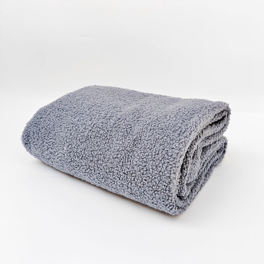 Teddy Boucle Throw Blanket Dark Blue