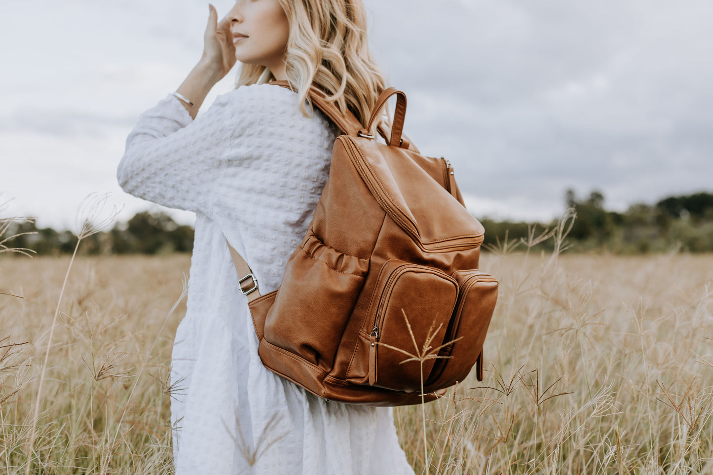 OiOi Faux Leather Nappy Backpack in Tan