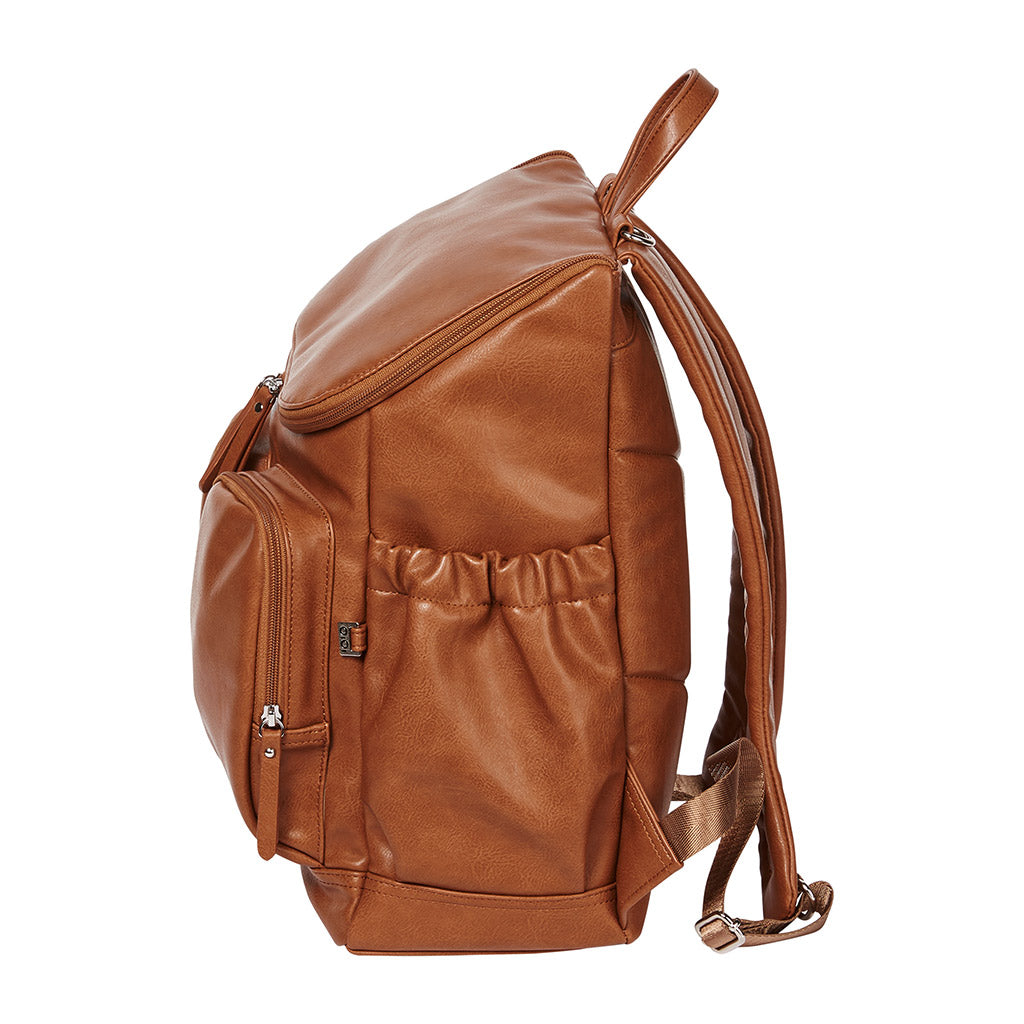 Faux Leather Nappy Backpack - Tan