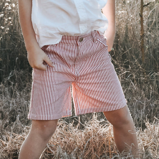 Boys Dress Shorts - Red Pinstripe