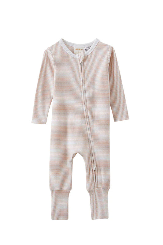 W25 Boys Mocha Stripe Zip Romper