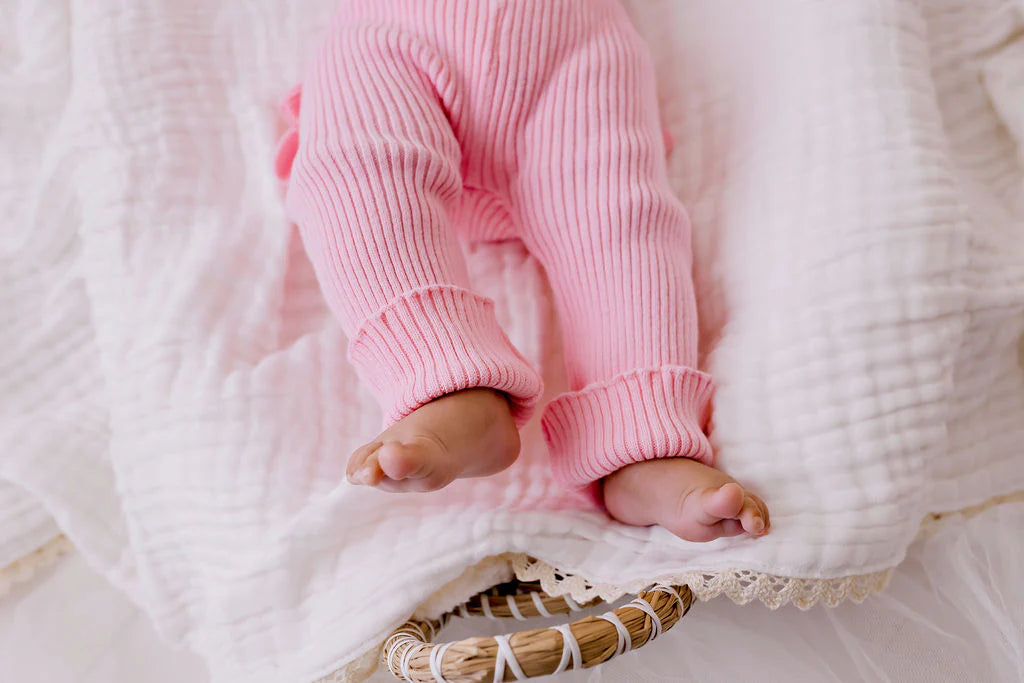 Frilly Ribbed Leggings - Blush