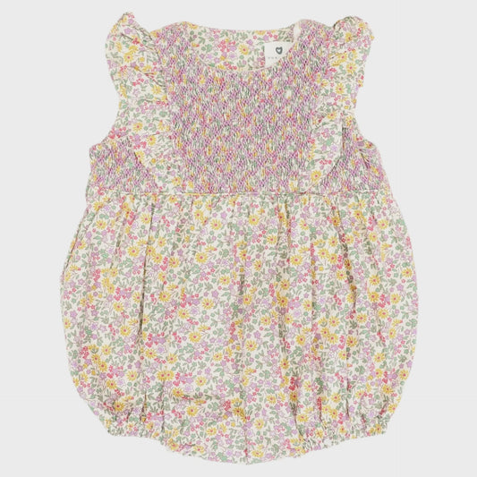 Floral Smocked Sunsuit Yellow Floral