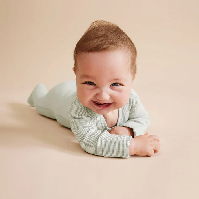 Organic Stripe Rib Zipsuit with Feet | Fern