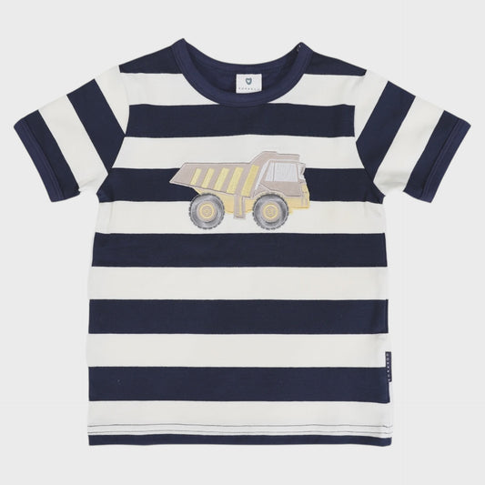 Truck Applique Tee Navy Stripe