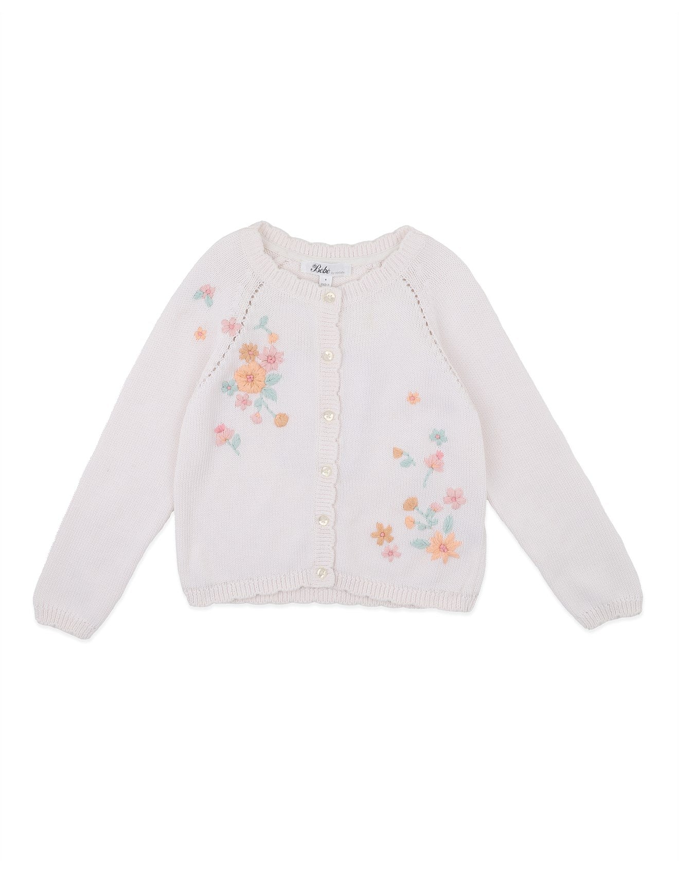 FERN HAND EMBROIDERED ORGANIC CARDIGAN - CLOUD