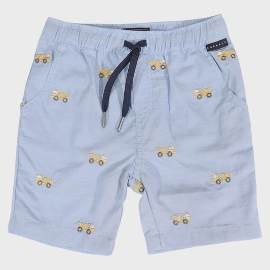 Embroidered Truck Chambray Short Light