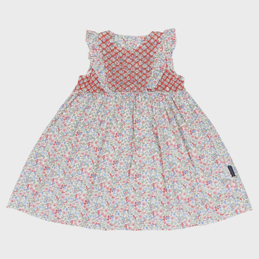Frill Smocked Dress Red Floral