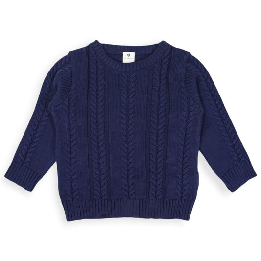 Classic Winter Cable Knit Sweater - Navy