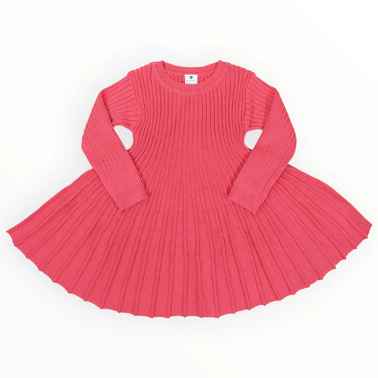 Rib Knit Flare Dress - Hot Pink