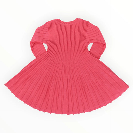 Rib Knit Flare Dress - Hot Pink