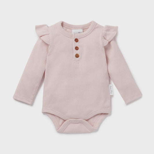 Pale Pink Rib Flutter Onesie