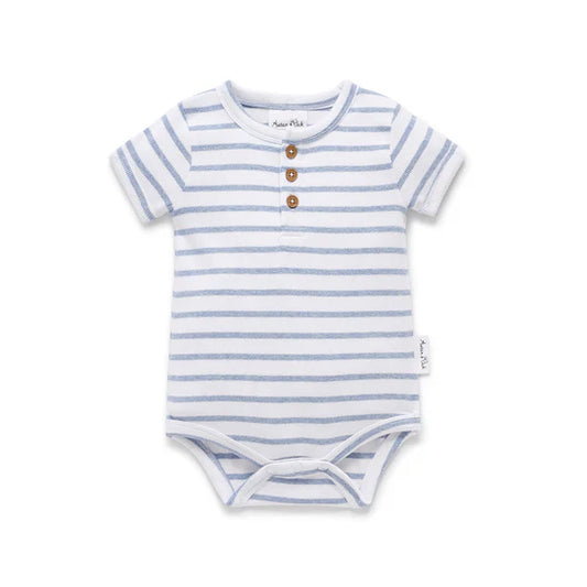 Blue Stripe Rib Henley Onesie