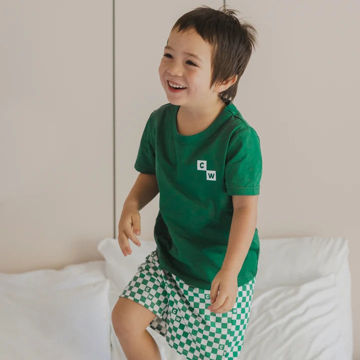 SHORT SLEEVE SLEEP SET Sea Green Check