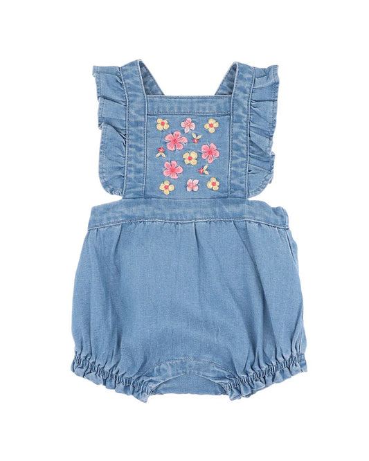 EMBROIDERED DENIM ROMPER
