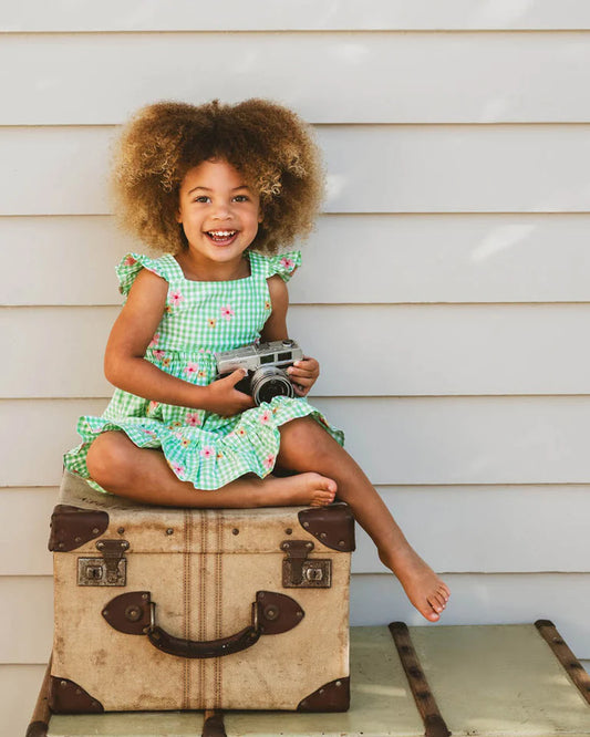 GROW WILD EMBROIDERED CHECK DRESS 3-7 YRS