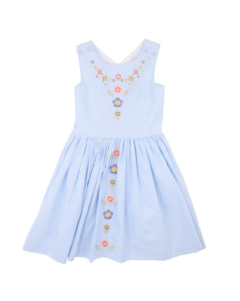 SONGBIRD STRIPE EMBROIDERED CROSS BACK DRESS 0-7 YRS
