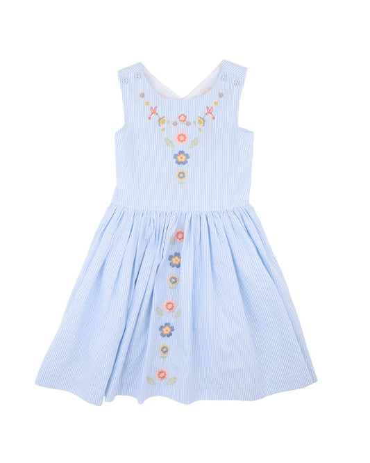 SONGBIRD STRIPE EMBROIDERED CROSS BACK DRESS 0-7 YRS