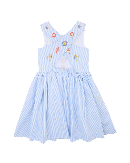 SONGBIRD STRIPE EMBROIDERED CROSS BACK DRESS 0-7 YRS