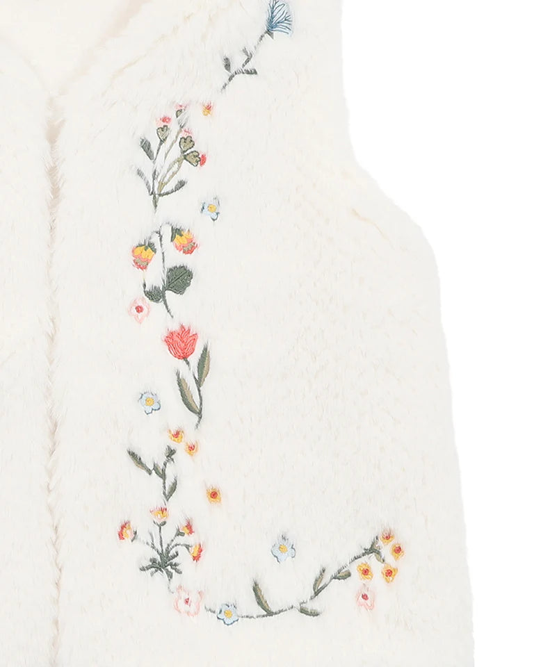 BOTANICA EMBROIDERED FAUX FUR VEST