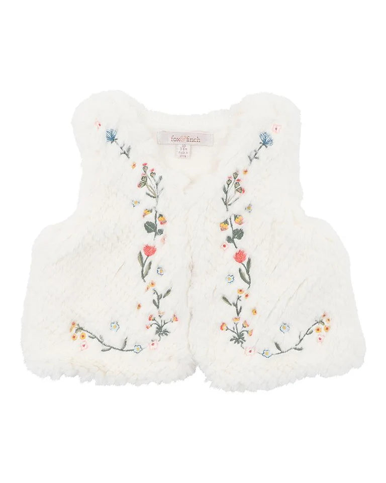 BOTANICA EMBROIDERED FAUX FUR VEST